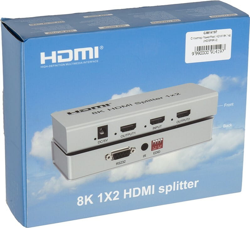 Сплітер PowerPlant HDMI - 2xHDMI, 8K Silver (CA914197)