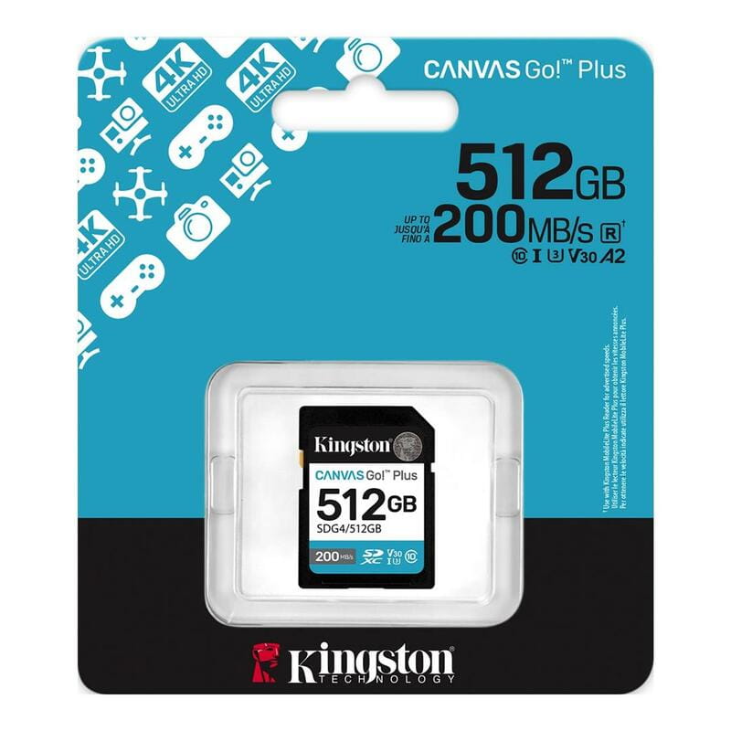 Карта памяти SDXC  512GB UHS-I/U3 Class 10 Kingston Canvas Go! Plus R200/W160MB/s (SDG4/512GB)