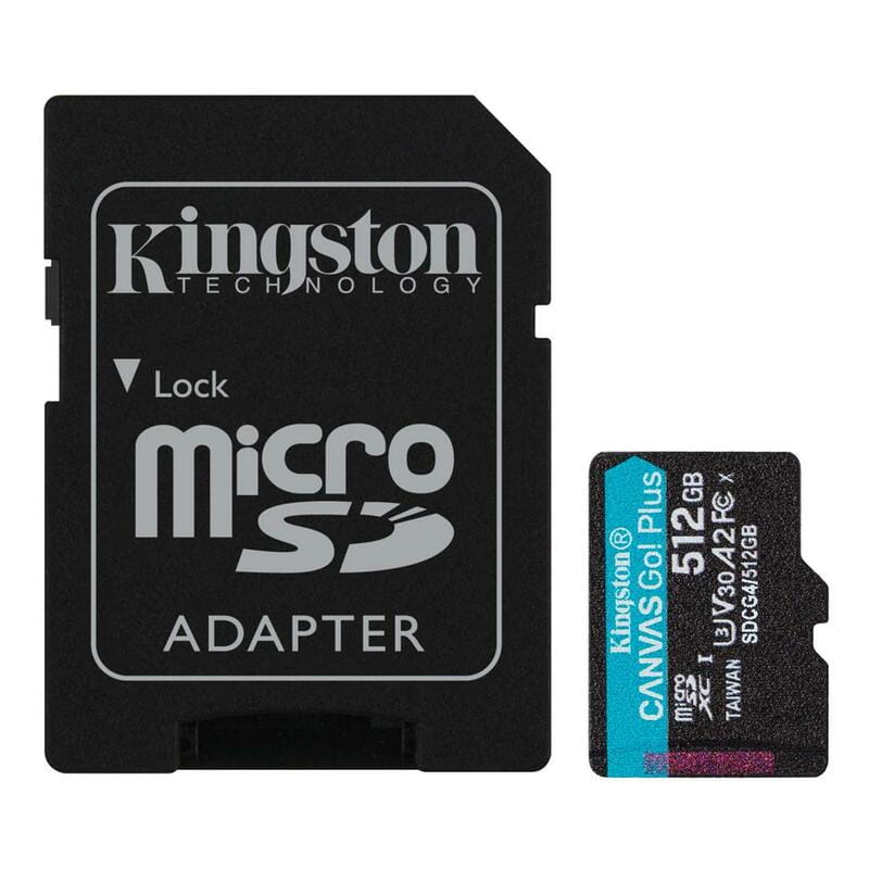 Карта памяти MicroSDXC  512GB UHS-I/U3 Class 10 Kingston Canvas Go! Plus R200/W160MB/s + SD-адаптер (SDCG4/512GB)
