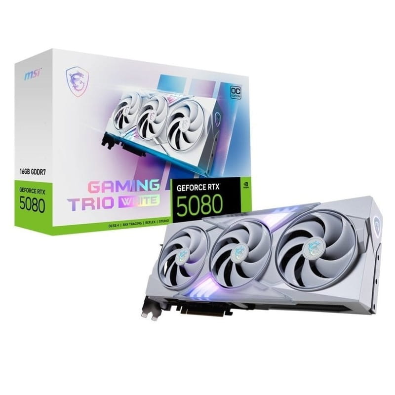 Видеокарта GF RTX 5080 16GB GDDR7 Gaming Trio OC White MSI (GeForce RTX 5080 16G GAMING TRIO OC WHITE)