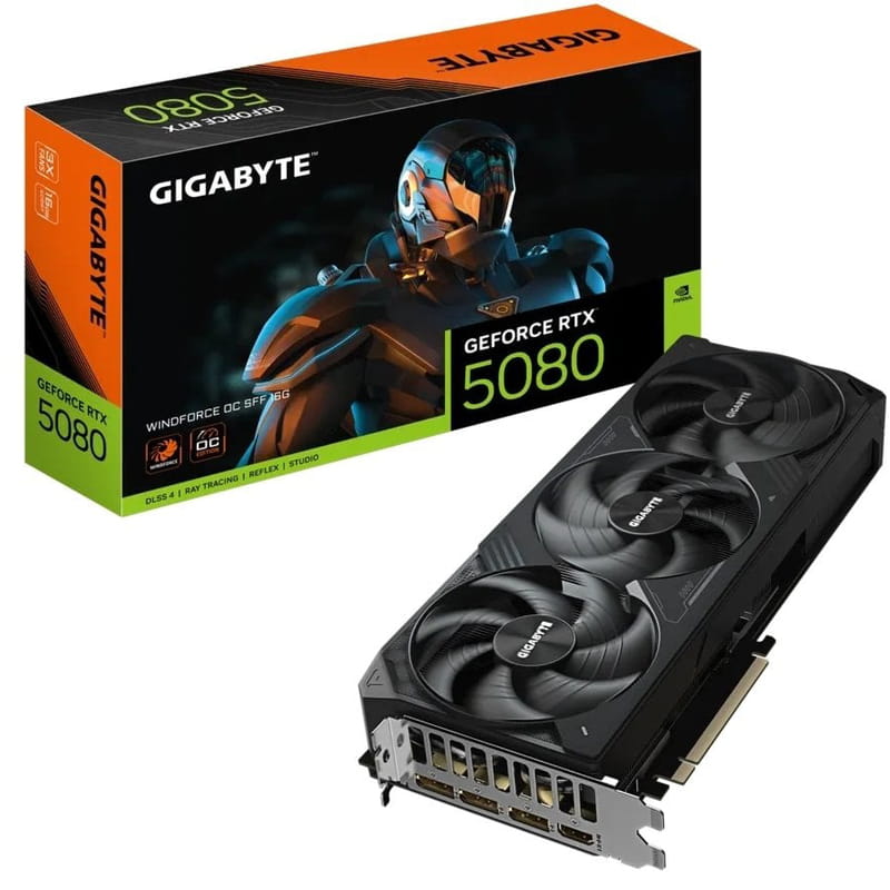 Видеокарта GF RTX 5080 16GB GDDR7 Windforce OC Gigabyte (GV-N5080WF3OC-16GD)