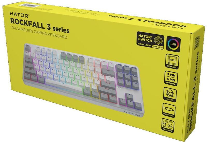 Клавіатура бездротова Hator Rockfall 3 Mecha TKL Wireless Orange White (HTK851UA)