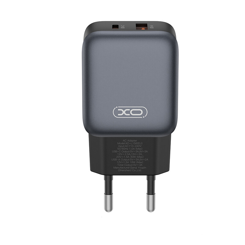 Сетевое зарядное устройство XO L156 (1USB-С, 1USB, 3А) PD, QC 3.0 Black (L156.black)
