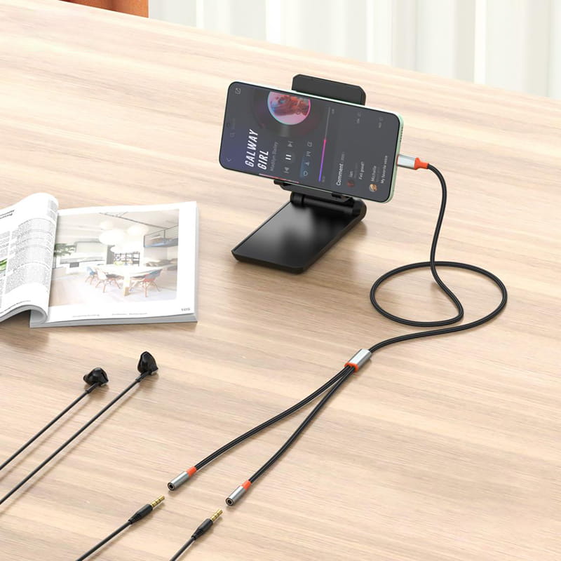 Кабель XO AUX 2х3.5 мм - USB Type-C (F/M), 1 м, Black (NB-R269B.black)