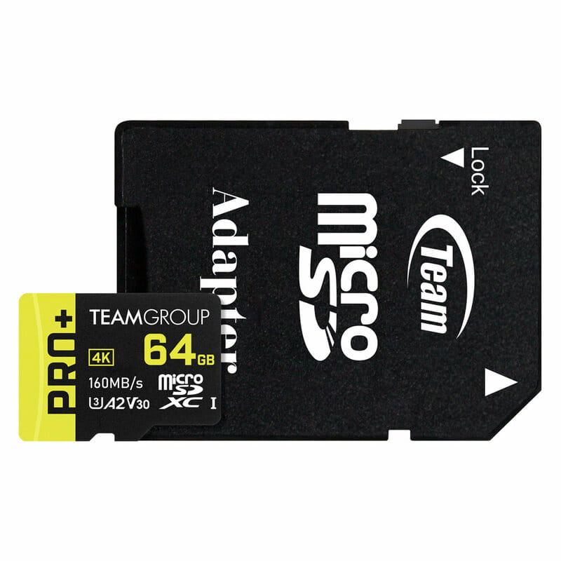 Карта памяти MicroSDXC  64GB UHS-I/U3 Class 10 Team Pro+ R160/W55MB/s + SD-адаптер (TPPMSDX64GIA2V3003)