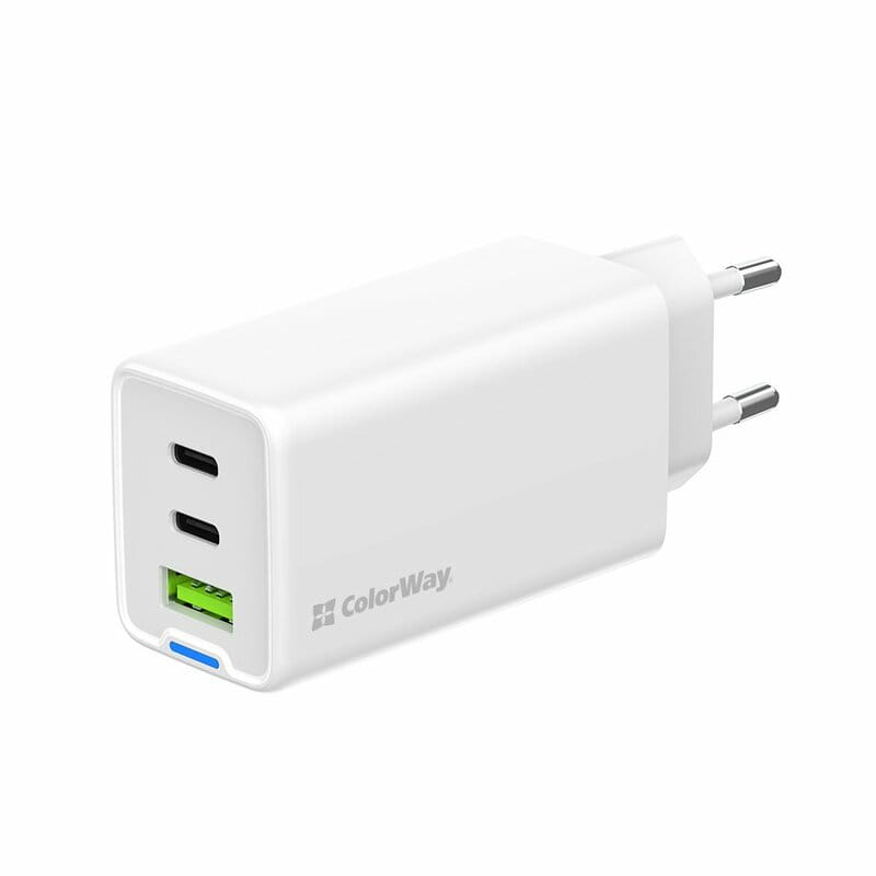 Мережевий зарядний пристрій ColorWay GaN Mini 65W PD Port PPS USB (USB-2C1A) White (CW-CHS058PD-WT)