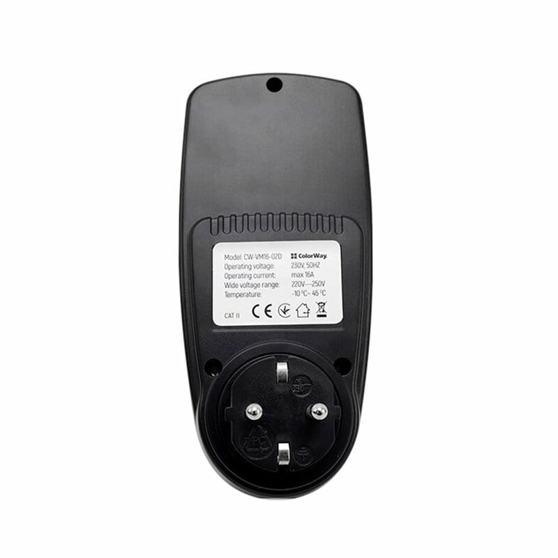 Энергометр цифровой (W/V/A/C/Hz/KWh) СolorWay для розетки (16A/3680W) (CW-VM16-02D)