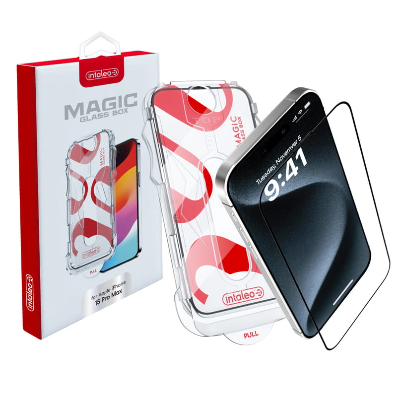 Защитное стекло Intaleo с апликатором Intaleo MagicBox для Apple iPhone 15 Pro Max Black (4820266742867)