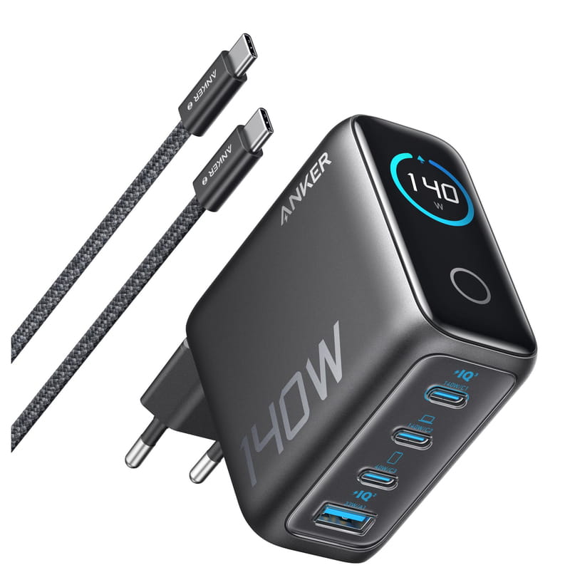 Сетевое зарядное устройство Anker Laptop GaN Charger Black, 140W 3xUSB-C 1xUSB-A Display (B2697GZ1) + кабель USB Type-C