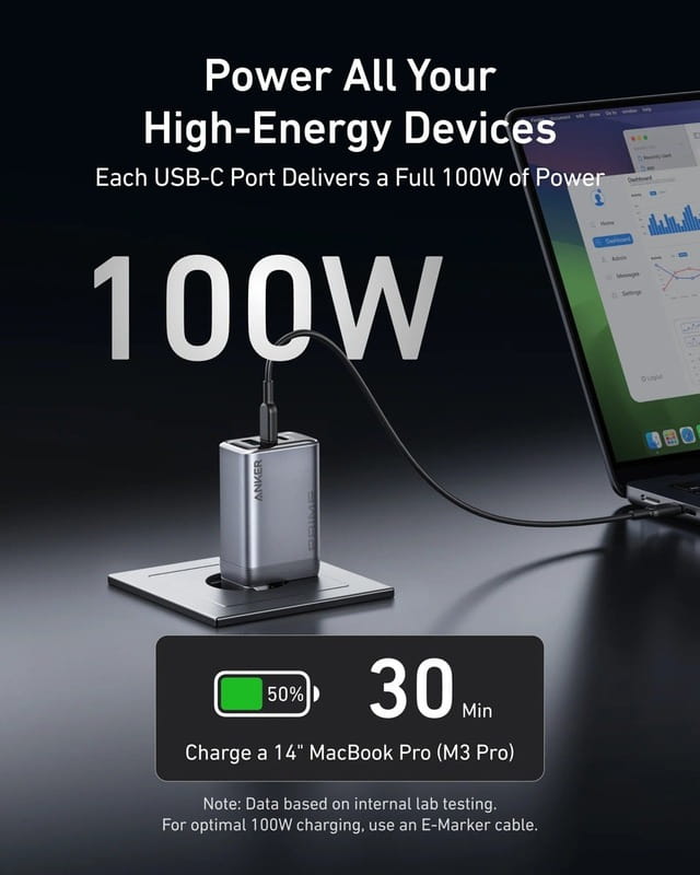 Мережевий зарядний пристрій Anker PowerPort GaNPrime 100W 2xUSB Type-C, USB Type-A Silver (A2688341)