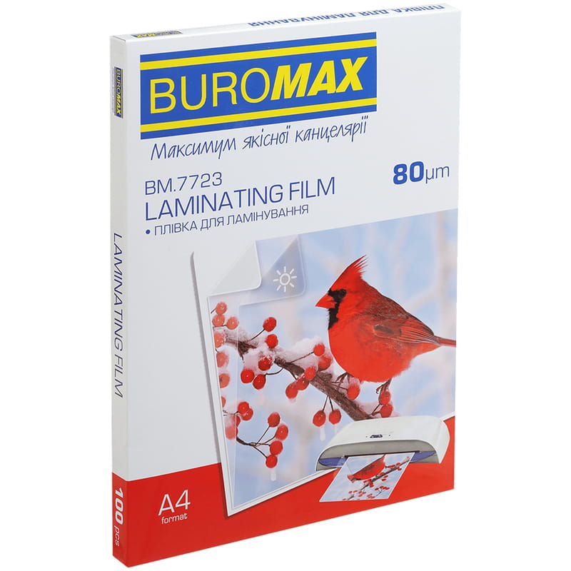 Плівка для ламінування Buromax (BM.7723), глянцева, А4, 80мк, 100 шт