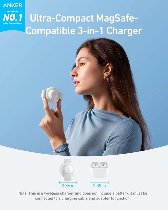 Беспроводное зарядное устройство Anker MagGo Wireless Charging Pad 15W 3-in-1 Foldable White (B25M8H21)