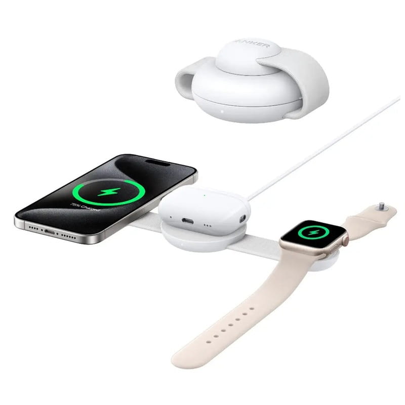 Беспроводное зарядное устройство Anker MagGo Wireless Charging Pad 15W 3-in-1 Foldable White (B25M8H21)
