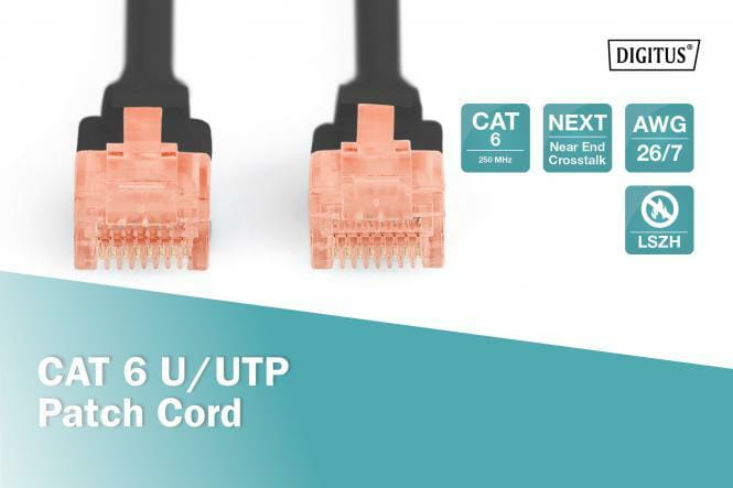 Патч-корд Digitus CAT 6 UTP, 0.25м, AWG 26/7, Cu, LSZH, черный (DK-1617-0025/BL)