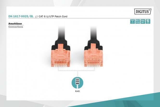 Патч-корд Digitus CAT 6 UTP, 0.25м, AWG 26/7, Cu, LSZH, черный (DK-1617-0025/BL)
