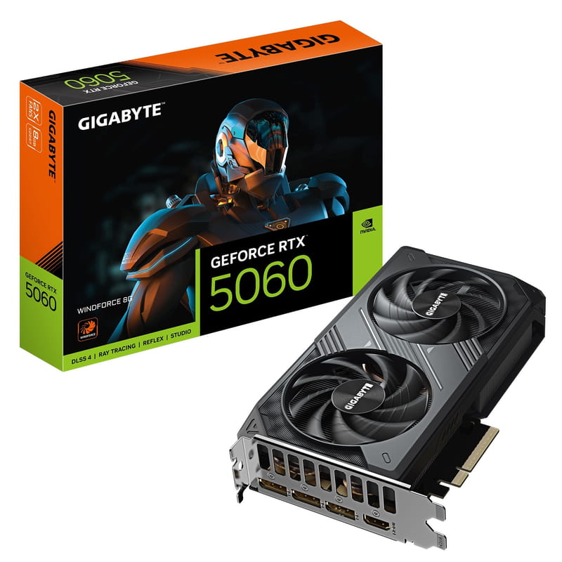 Видеокарта GF RTX 5060 8GB GDDR7 Windforce Gigabyte (GV-N5060WF2-8GD)