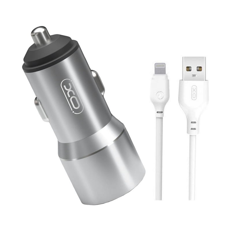 Автомобильное зарядное устройство XO TZ09 (2USB, 2.4A) Gray (6920680873517) + кабель Lightning