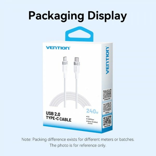 Кабель Vention USB Type-C - USB Type-C (M/M), 240W, 5A, 2 м, Black (TRIBH)