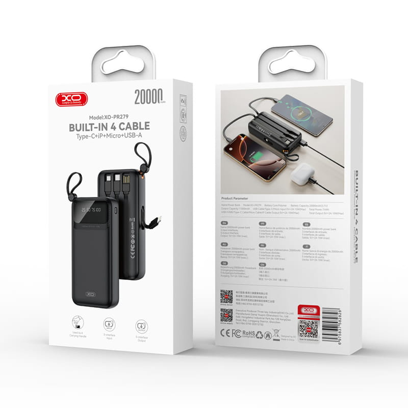 Универсальная мобильная батарея XO PR279 20000mAh 10W Black