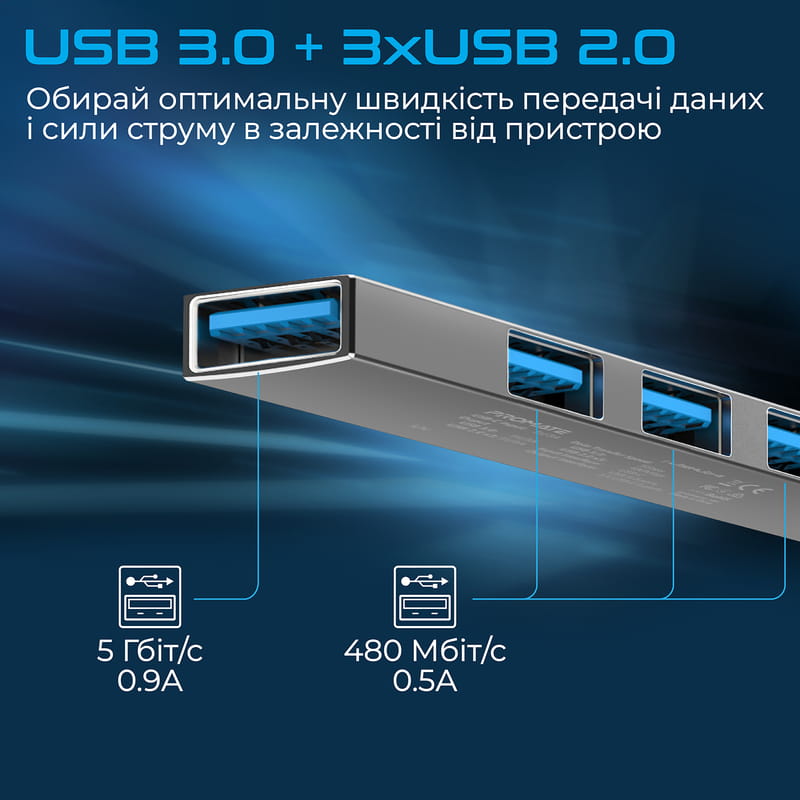 USB-хаб Promate LiteHub-4 USB Type-C Grey