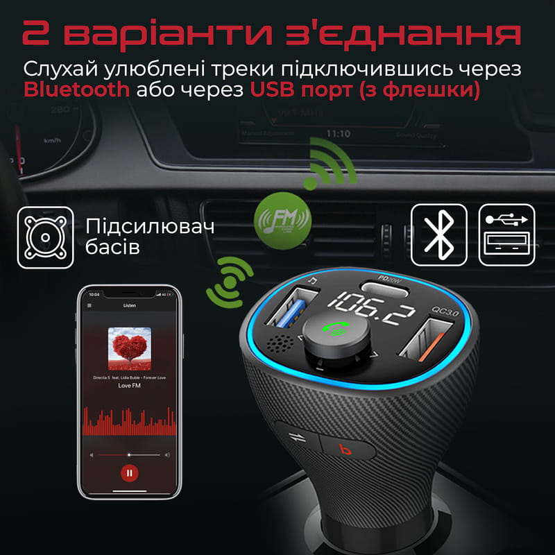 FM-трансмиттер Promate PowerTune-38w Black