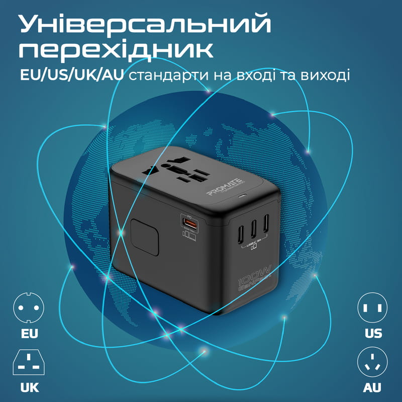 Зарядное устройство Promate TripMate-GaN100 100W Black