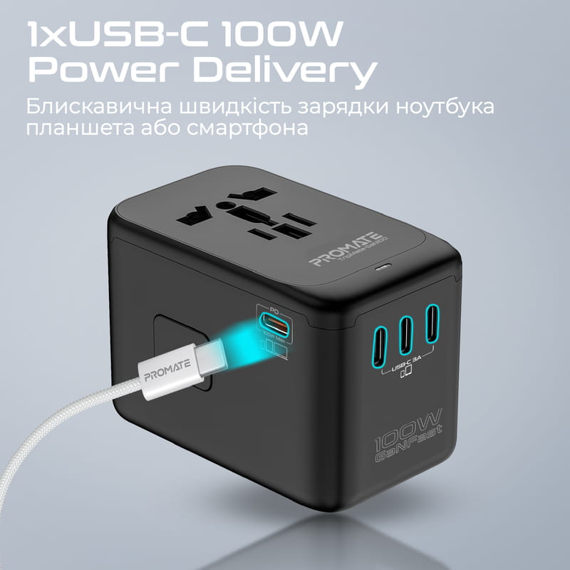 Зарядное устройство Promate TripMate-GaN100 100W Black
