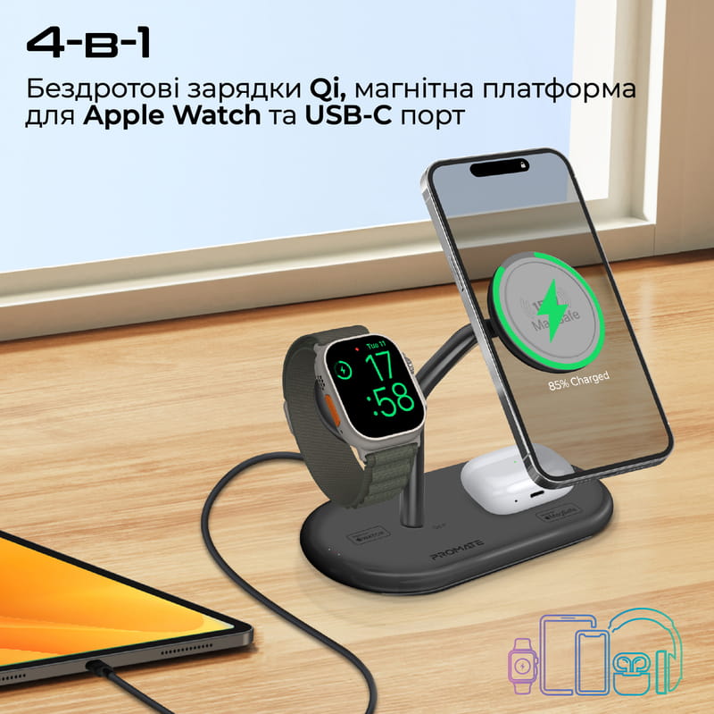 Беспроводное зарядное устройство Promate Synergy-Pro MagSafe 57W Black