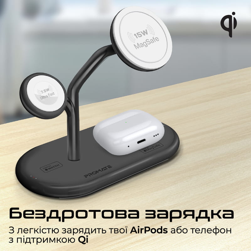 Беспроводное зарядное устройство Promate Synergy-Pro MagSafe 57W Black