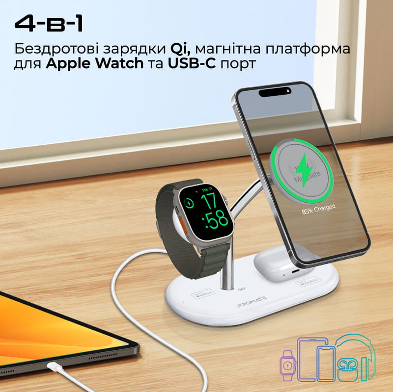 Бездротовий зарядний пристрій Promate Synergy-Pro MagSafe 57W White