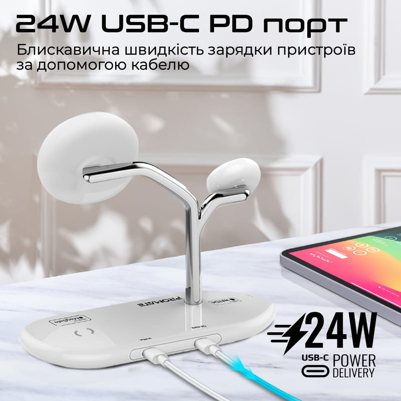 Бездротовий зарядний пристрій Promate Synergy-Pro MagSafe 57W White