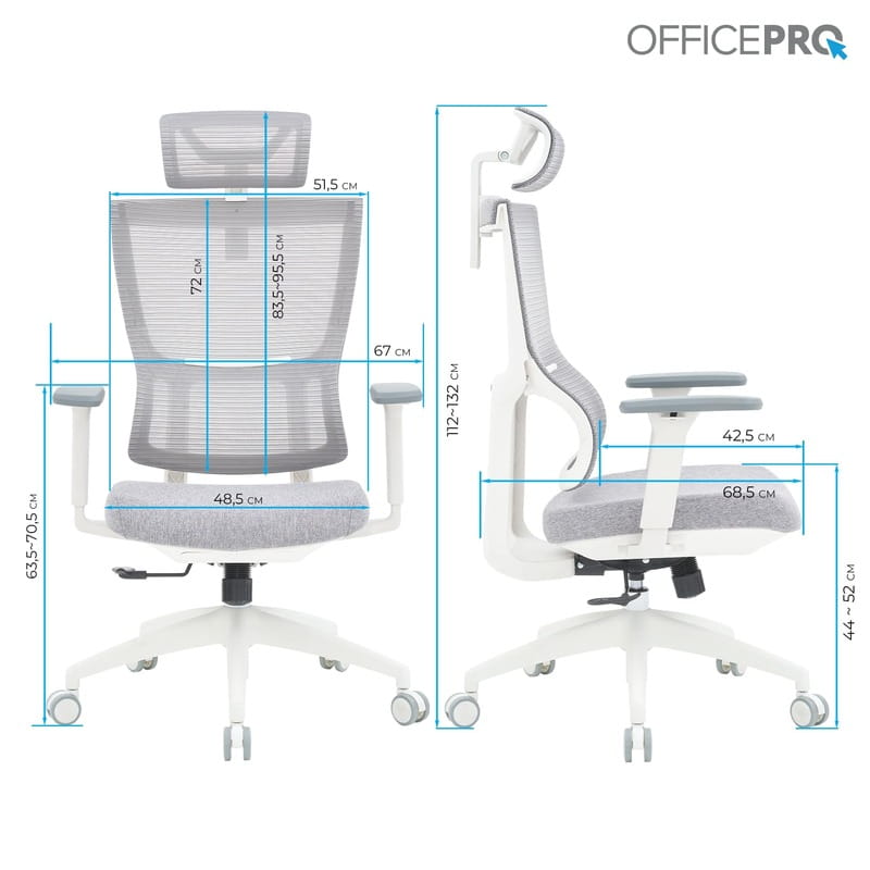 Крісло офісне OfficePro Elegant OC600-W-LG-LG White/Light Gray