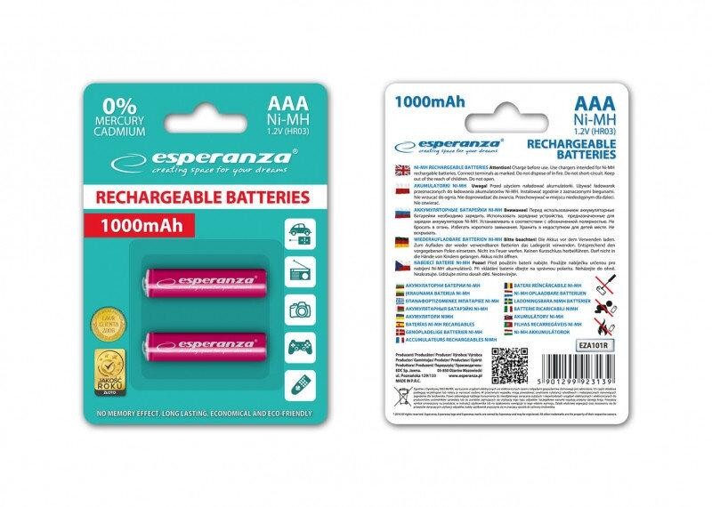 Акумулятор Esperanza Ni-MH AAA/HR03 1000 mAh BL 2шт Red