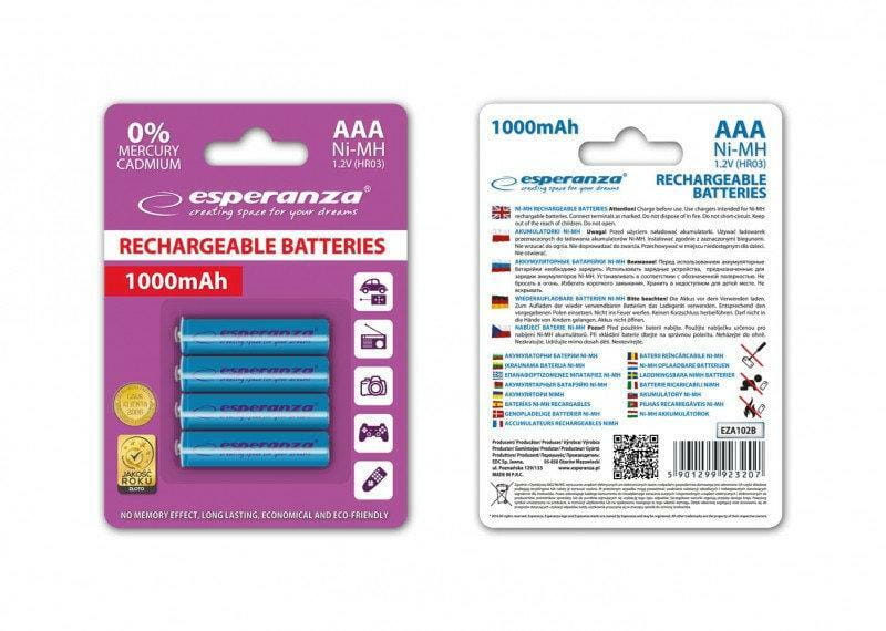 Акумулятор Esperanza Ni-MH AAA/HR03 1000 mAh BL 4шт Blue