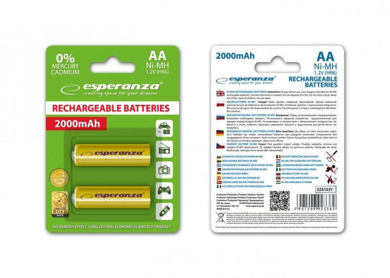 Акумулятор Esperanza Ni-MH AA/HR06 2000 mAh BL 2шт Yellow