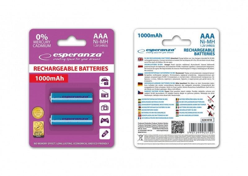 Акумулятор Esperanza Ni-MH AAA/HR03 1000 mAh BL 2шт Blue