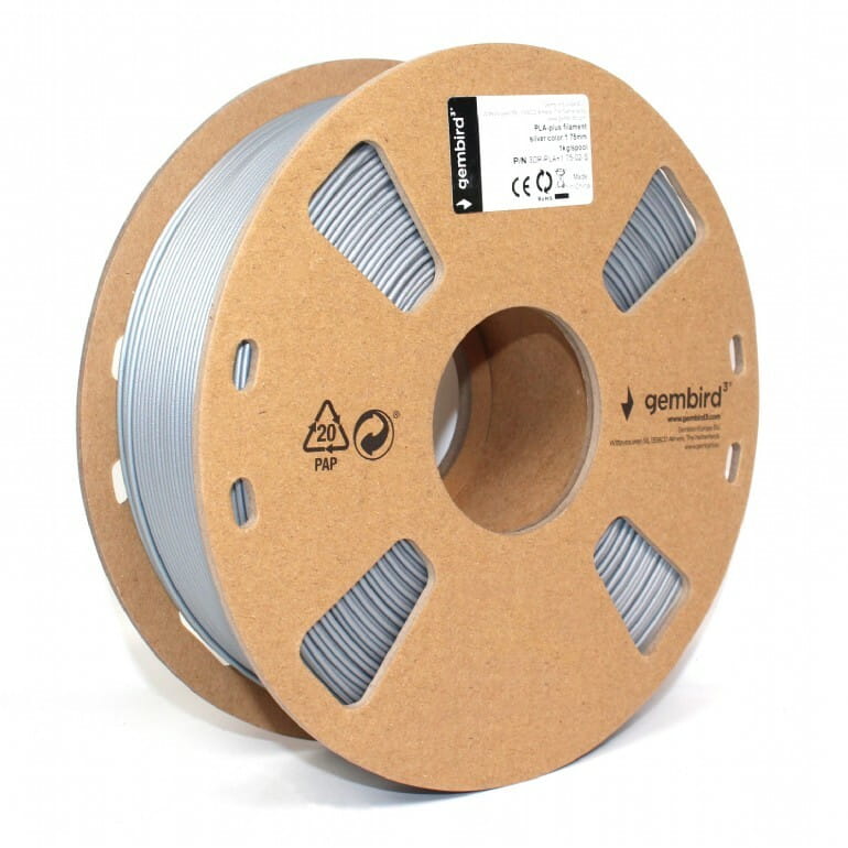Филамент пластик Gembird для 3D-принтера 3DP-PLA 1.75 мм 1 кг, серебристый (3DP-PLA+1.75-02-S)