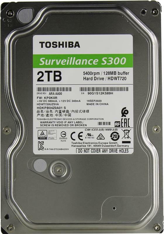 Накопичувач HDD SATA 2.0TB Toshiba Surveillance S300 5400rpm 128MB (HDWT720UZSVA)