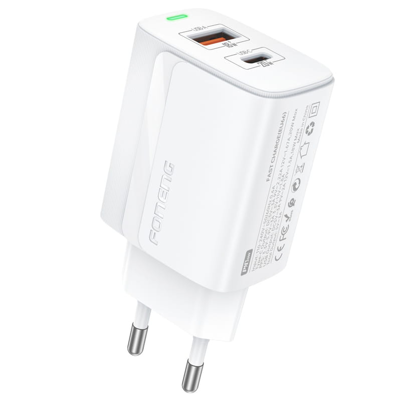 Зарядное устройство Foneng EU66 (USBх3A, USB-Cх3A) 20W White (EU66-CH-W)
