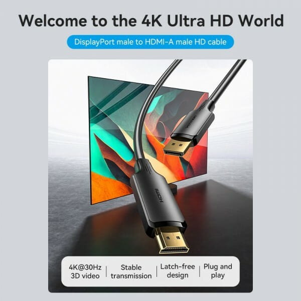 Кабель Vention DisplayPort - HDMI (M/M), 1.8 м, Black (HFOBAC)