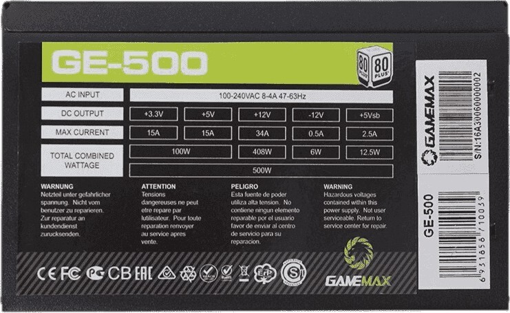 Блок живлення GameMax GE-500 500W