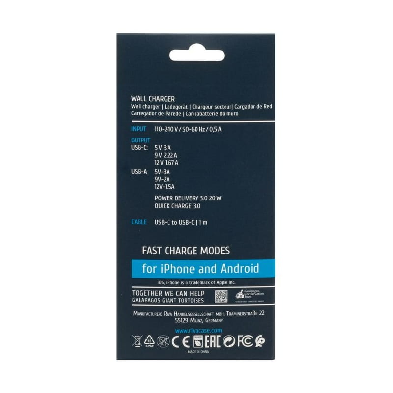Зарядний пристрій Rivacase PS4102 WD4 (USBх3A, USB-Cх3A) 20W White + кабель USB Type-C