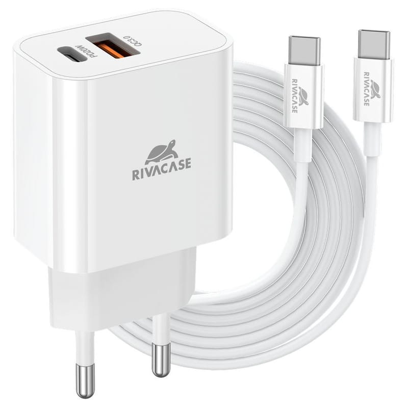 Зарядний пристрій Rivacase PS4102 WD4 (USBх3A, USB-Cх3A) 20W White + кабель USB Type-C