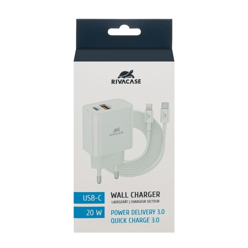 Зарядное устройство Rivacase PS4102 WD5 (USBх3A, USB-Cх3A) 20W White + кабель USB Type-C/Lightning