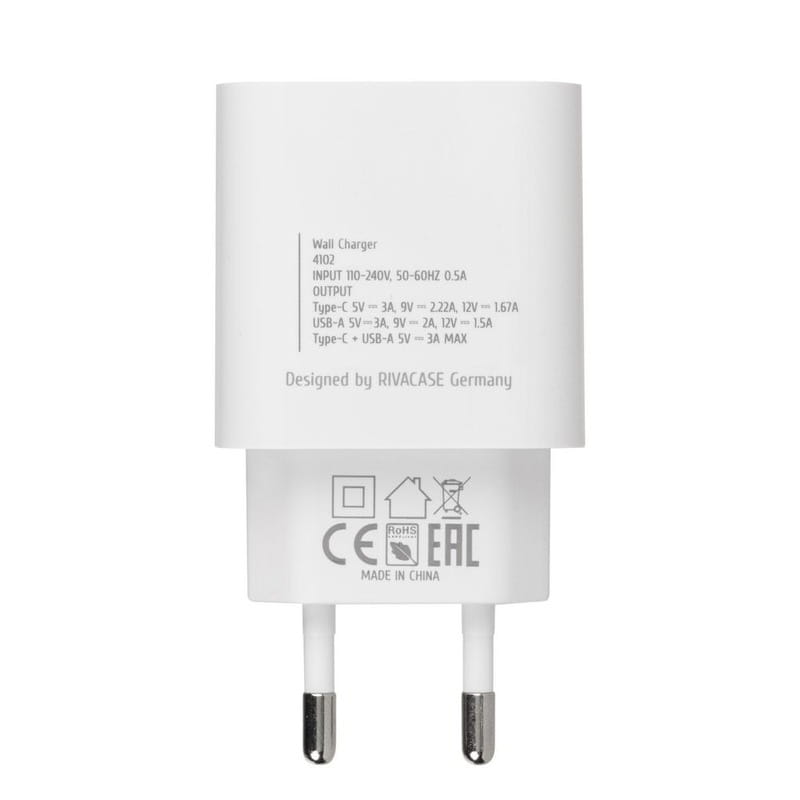 Зарядное устройство Rivacase PS4102 WD5 (USBх3A, USB-Cх3A) 20W White + кабель USB Type-C/Lightning