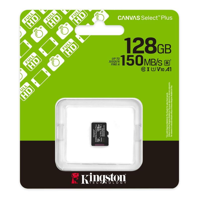 Карта памяти MicroSDXC 128GB UHS-I Class 10 Kingston Canvas Select Plus R150MB/s + SD-адаптер (SDCS3/128GB)