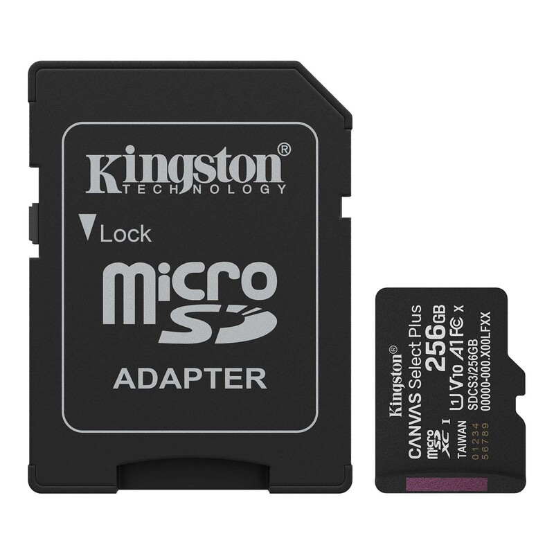 Карта памяти MicroSDXC 256GB UHS-I Class 10 Kingston Canvas Select Plus R150MB/s + SD-адаптер (SDCS3/256GB)