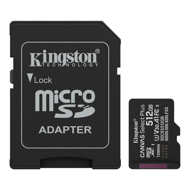 Карта памяти MicroSDXC 512GB UHS-I Class 10 Kingston Canvas Select Plus R150MB/s + SD-адаптер (SDCS3/512GB)