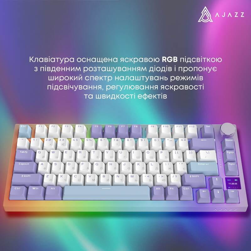 Клавіатура бездротова Ajazz AK820 Pro Flying Fish Switch Purple RGB With Screen (AK820PRO-FF-PWB)