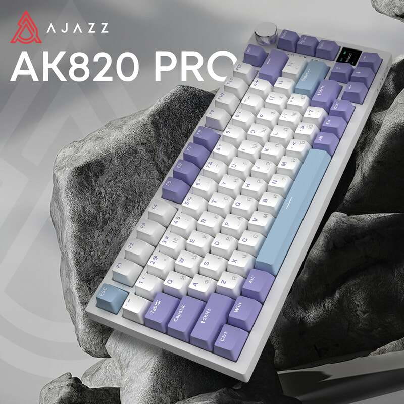 Клавіатура бездротова Ajazz AK820 Pro Flying Fish Switch Purple RGB With Screen (AK820PRO-FF-PWB)